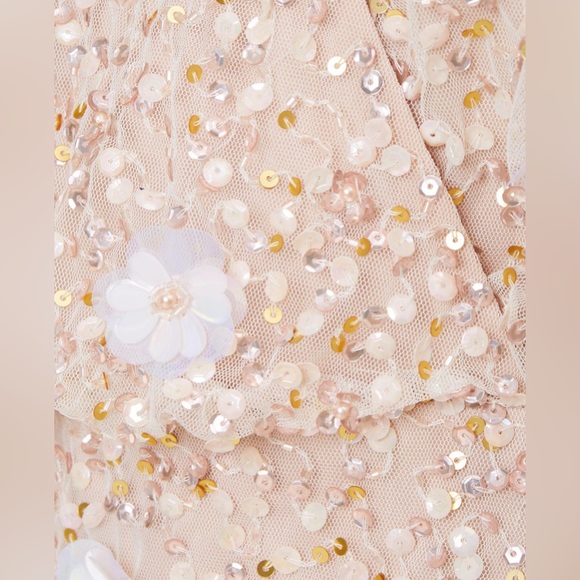 HAND BEADED BLOUSON SHORT SHEATH COCKTAIL DRESS WITH BOW SLEEVES - Picture 7 of 8